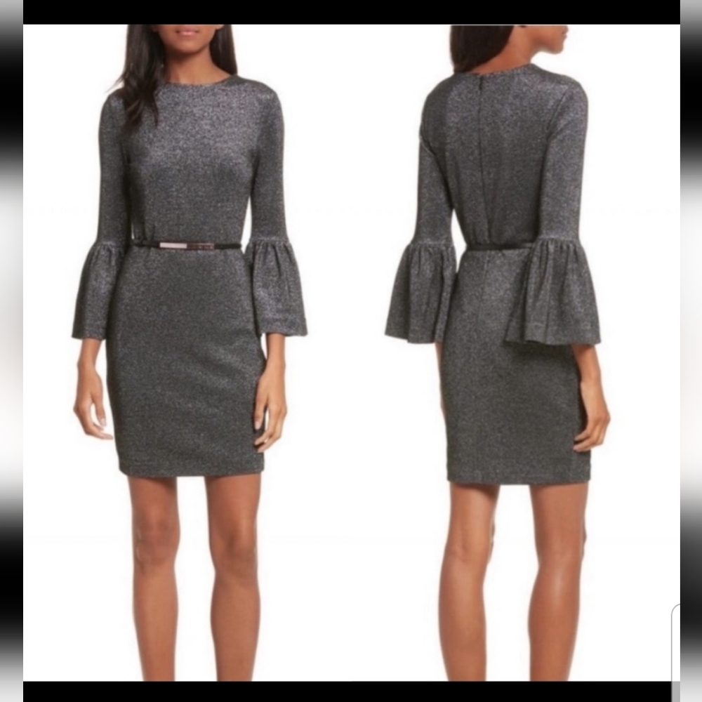 NWT Ted Baker sparkly bell sleeve dress size 3=8 US.